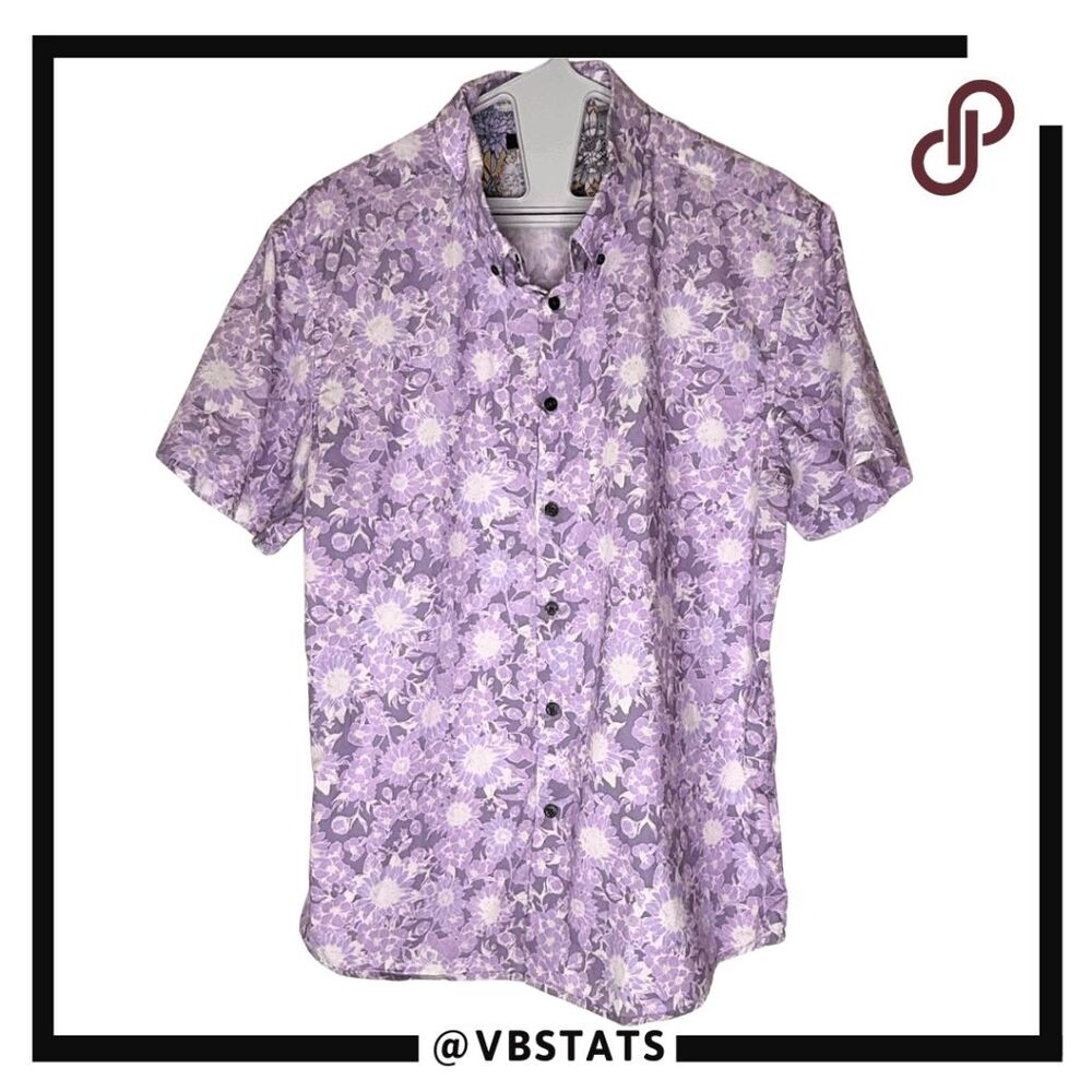 Lords of Harlech Men's Tim Sunflowers Cotton Button Down Shirt Lavender Sz Large